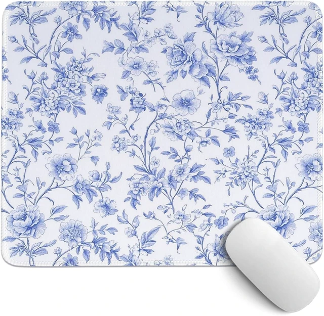 Main image of Light Blue Chinoiserie Mouse Pad Blue and White Floral Desk Mat Girly Preppy Floral Mouse Pad for Dorm Home Office Desktop Decor 10.2x8.2 Inch