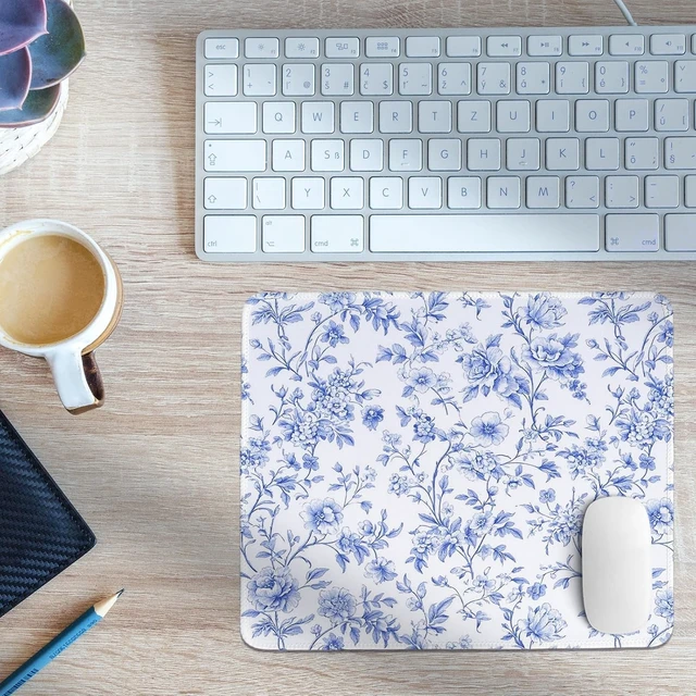Alt view image 2 of 6 - Light Blue Chinoiserie Mouse Pad Blue and White Floral Desk Mat Girly Preppy Floral Mouse Pad for Dorm Home Office Desktop Decor 10.2x8.2 Inch
