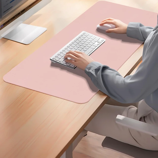 Alt view image 7 of 7 - Leather Desk Pad Mat Pink Desk Mat 23.6 x 13.7