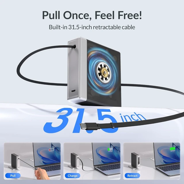 Alt view image 3 of 7 - 140W Retractable Laptop Charger USB C GaN Charger for MacBook Pro