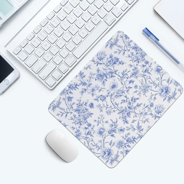 Alt view image 3 of 6 - Light Blue Chinoiserie Mouse Pad Blue and White Floral Desk Mat Girly Preppy Floral Mouse Pad for Dorm Home Office Desktop Decor 10.2x8.2 Inch
