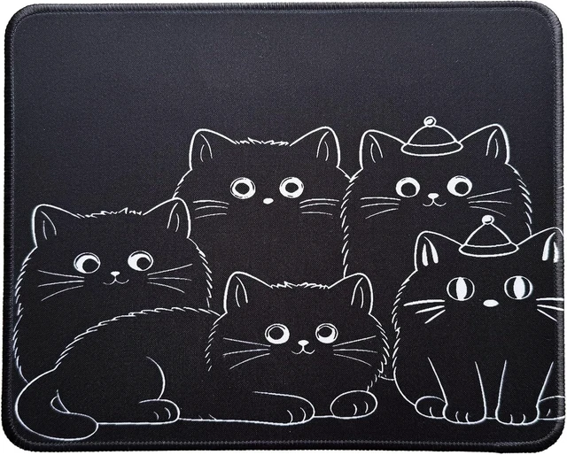 Main image of Cute Black Cats Mouse Pad with Stitched Edge Washable Cat Design Mousepad with Non-Slip Rubber Base for Home Office Laptop Computer Soft & Comfortable Mat Desk Accessories