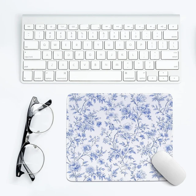 Alt view image 6 of 6 - Light Blue Chinoiserie Mouse Pad Blue and White Floral Desk Mat Girly Preppy Floral Mouse Pad for Dorm Home Office Desktop Decor 10.2x8.2 Inch
