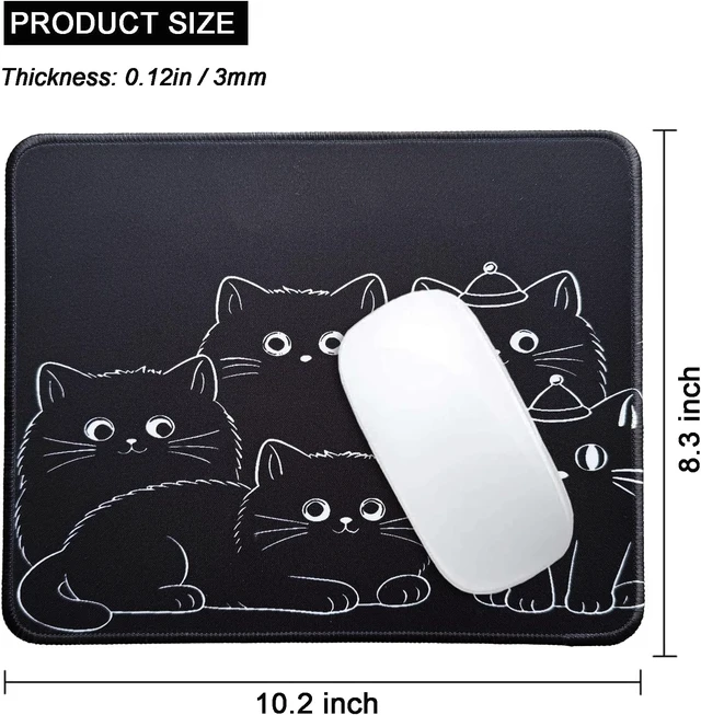 Alt view image 4 of 6 - Cute Black Cats Mouse Pad with Stitched Edge Washable Cat Design Mousepad with Non-Slip Rubber Base for Home Office Laptop Computer Soft & Comfortable Mat Desk Accessories