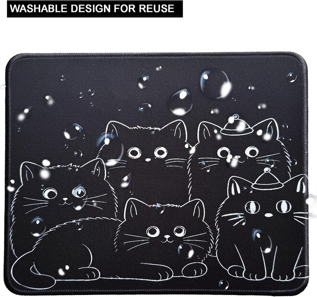 Alt view image 2 of 6 - Cute Black Cats Mouse Pad with Stitched Edge Washable Cat Design Mousepad with Non-Slip Rubber Base for Home Office Laptop Computer Soft & Comfortable Mat Desk Accessories