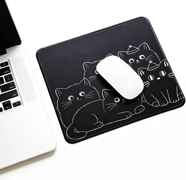 Alt view image 5 of 6 - Cute Black Cats Mouse Pad with Stitched Edge Washable Cat Design Mousepad with Non-Slip Rubber Base for Home Office Laptop Computer Soft & Comfortable Mat Desk Accessories