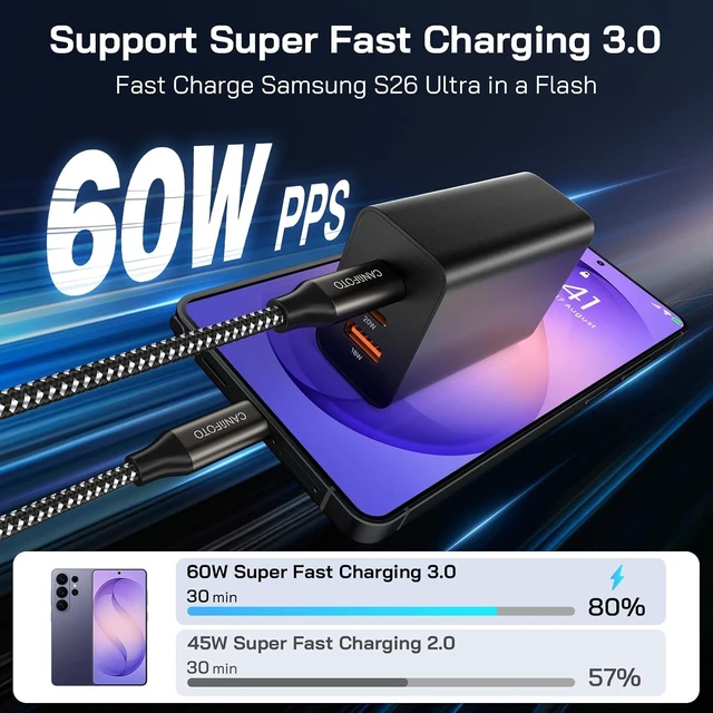 Alt view image 2 of 7 - 65W Super Fast Charger Type C 3-Port USB C Fast Charger PPS/PD/QC Block