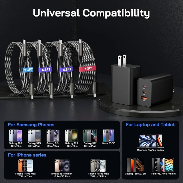Alt view image 4 of 7 - 65W Super Fast Charger Type C 3-Port USB C Fast Charger PPS/PD/QC Block