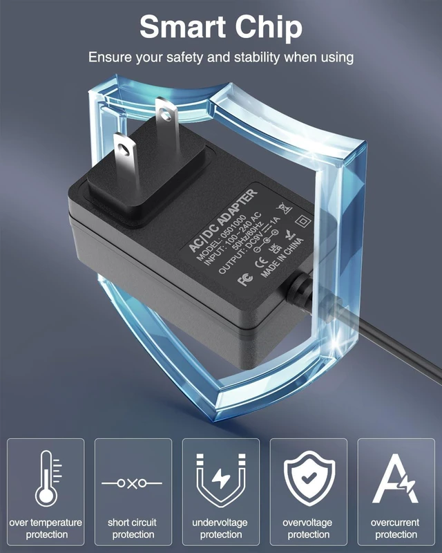 Alt view image 5 of 5 - 9V AC Adapter 9Volt 1Amp DC Power Supply 100-240V 50/60Hz to DC 9V Power Cord 10FT 5.5x2.5mm Plug with1 Reverse Polarity Converter Cable Compatible with Electronic Devices Below 1A 9W