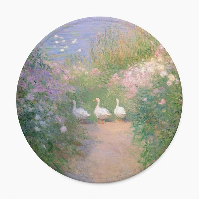 Main image of Aesthetic Duck Mouse Pad Impressionist Goose Garden Painting Desk Decor Mini Round Non Slip Travel Mousepad for Laptop Computer Cute Office Accessories 8.7x8.7 Inch
