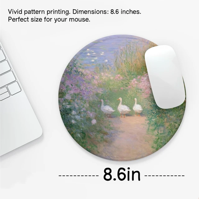 Alt view image 2 of 6 - Aesthetic Duck Mouse Pad Impressionist Goose Garden Painting Desk Decor Mini Round Non Slip Travel Mousepad for Laptop Computer Cute Office Accessories 8.7x8.7 Inch