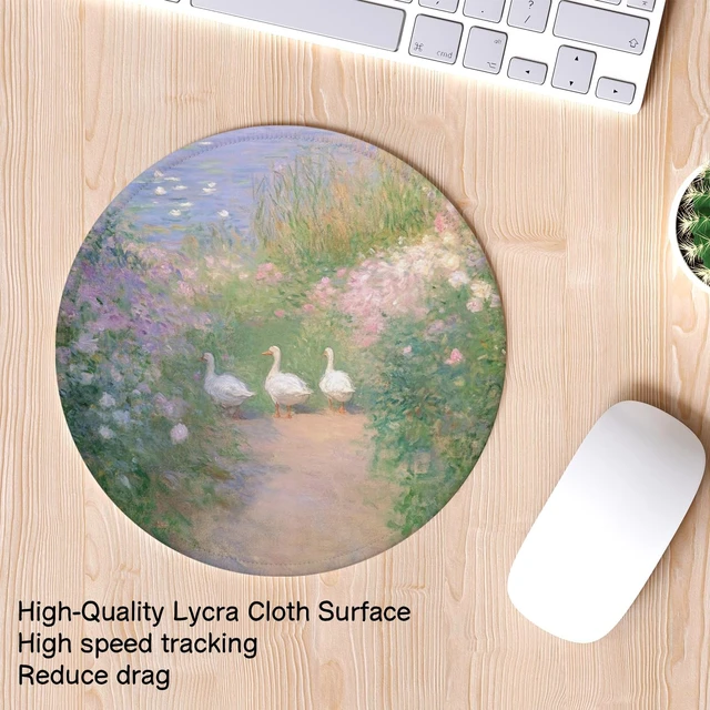 Alt view image 3 of 6 - Aesthetic Duck Mouse Pad Impressionist Goose Garden Painting Desk Decor Mini Round Non Slip Travel Mousepad for Laptop Computer Cute Office Accessories 8.7x8.7 Inch