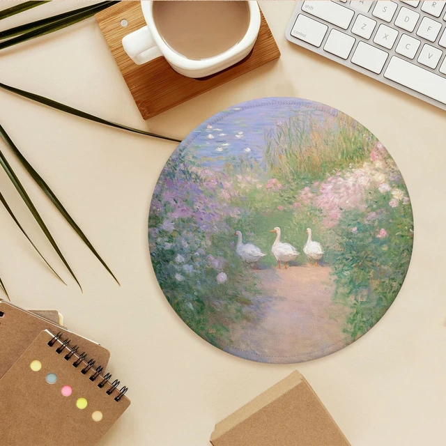 Alt view image 4 of 6 - Aesthetic Duck Mouse Pad Impressionist Goose Garden Painting Desk Decor Mini Round Non Slip Travel Mousepad for Laptop Computer Cute Office Accessories 8.7x8.7 Inch