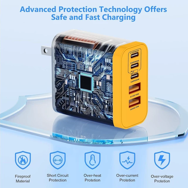 Alt view image 4 of 7 - USB C Wall Fast Charger Block 100W 5-Port Type C Fast Charging Block