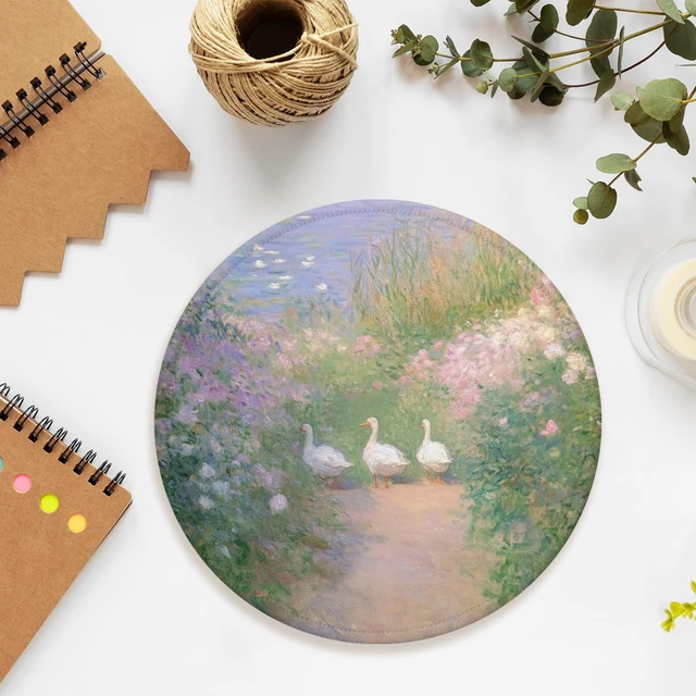Alt view image 5 of 6 - Aesthetic Duck Mouse Pad Impressionist Goose Garden Painting Desk Decor Mini Round Non Slip Travel Mousepad for Laptop Computer Cute Office Accessories 8.7x8.7 Inch