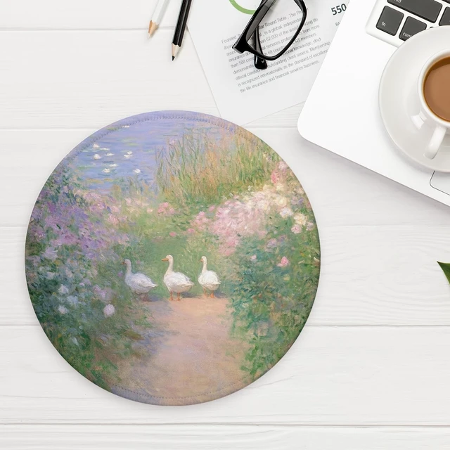Alt view image 6 of 6 - Aesthetic Duck Mouse Pad Impressionist Goose Garden Painting Desk Decor Mini Round Non Slip Travel Mousepad for Laptop Computer Cute Office Accessories 8.7x8.7 Inch