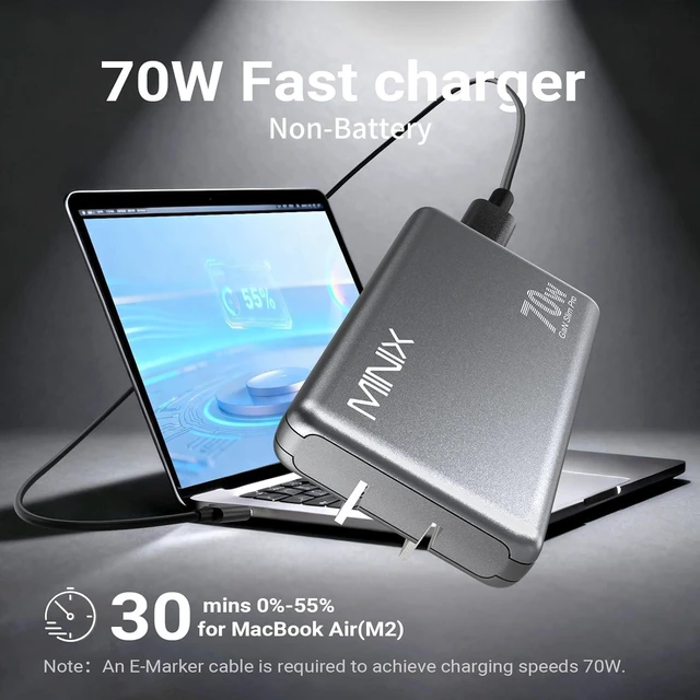 Alt view image 2 of 6 - 70W Flat USB C Wall Charger, Slim Foldable Dual Type C GaN Plug