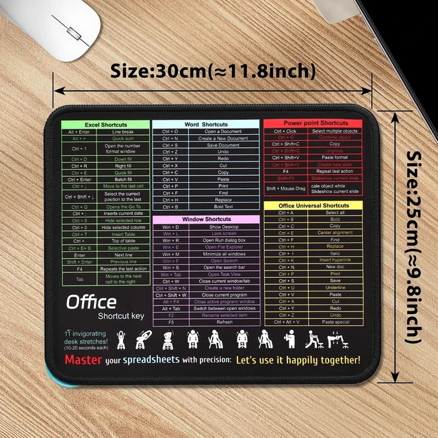 Alt view image 4 of 7 - Office Shortcut Mouse Pad for Excel/Word/PPT/Windows (11.8x9.8) - Portable Waterproof Non-Slip Small Cheat Sheet Desk Mat with Essential Hotkeys for Office & Gaming