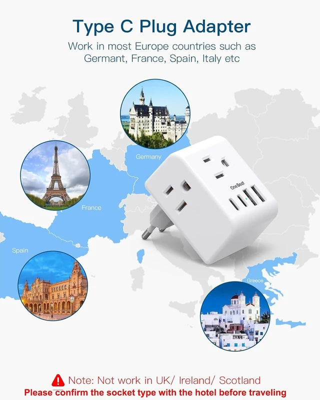 Alt view image 3 of 7 - 2 Pack European Travel Plug Adapter Type C Plug Adapter Travel Essentials