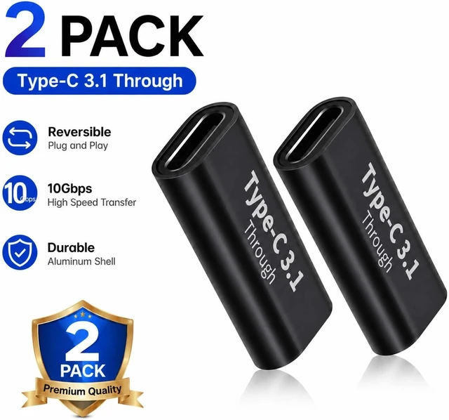 Alt view image 2 of 6 - USB C Female-to-Female Adapter(2 pcs) Supports Fast Charging and Data Transfer Extension up to 10GBbps Rate
