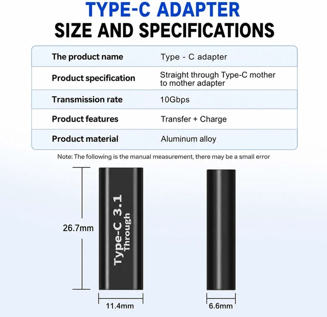 Alt view image 4 of 6 - USB C Female-to-Female Adapter(2 pcs) Supports Fast Charging and Data Transfer Extension up to 10GBbps Rate