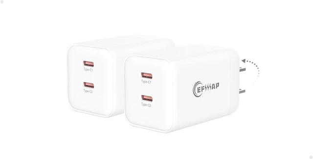 Main image of 2-Pack Compact 65W GaN Charger Block with Dual USB C Ports & Foldable Plug