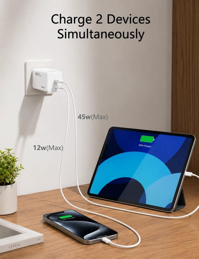 Alt view image 3 of 7 - 2-Pack Compact 65W GaN Charger Block with Dual USB C Ports & Foldable Plug