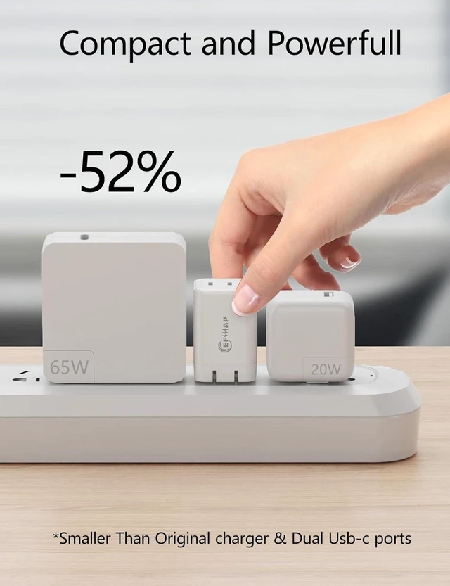 Alt view image 4 of 7 - 2-Pack Compact 65W GaN Charger Block with Dual USB C Ports & Foldable Plug
