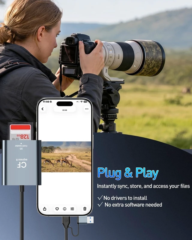 Alt view image 6 of 7 - CFexpress Type B & SD Card Reader USB 3.2 10Gbps Dual Slot 2-in-1 USB-C/USB-A CFexpress Type B Adapter for Windows/Mac/Linux/Android Ideal for Photographers & Videographers