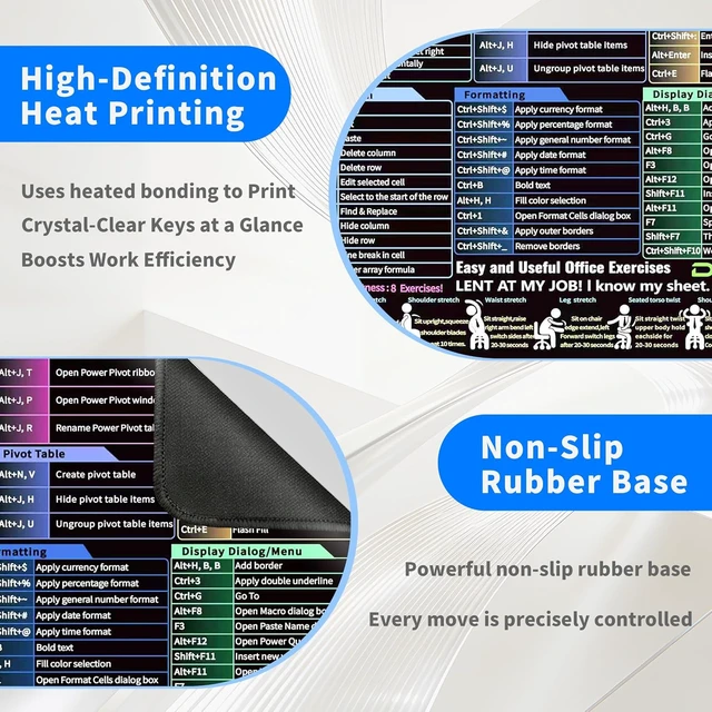 Alt view image 2 of 7 - Small 11.8x9.8 Excel Cheat Sheet Mouse Pad Desk Accessories