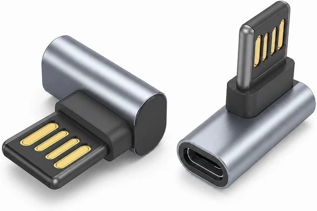 Main image of 90 Degree USB C Female to USB Male Adapter 2 Pack Double Sided Insertion USB Converter Support Charge & Data Sync for PC Laptop Desktop Phones Charger Mouse Keyboard