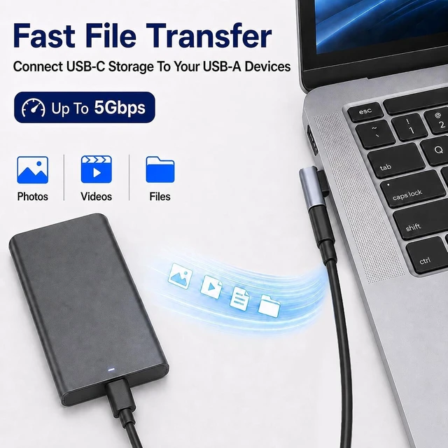 Alt view image 5 of 7 - 90 Degree USB C Female to USB Male Adapter 2 Pack Double Sided Insertion USB Converter Support Charge & Data Sync for PC Laptop Desktop Phones Charger Mouse Keyboard