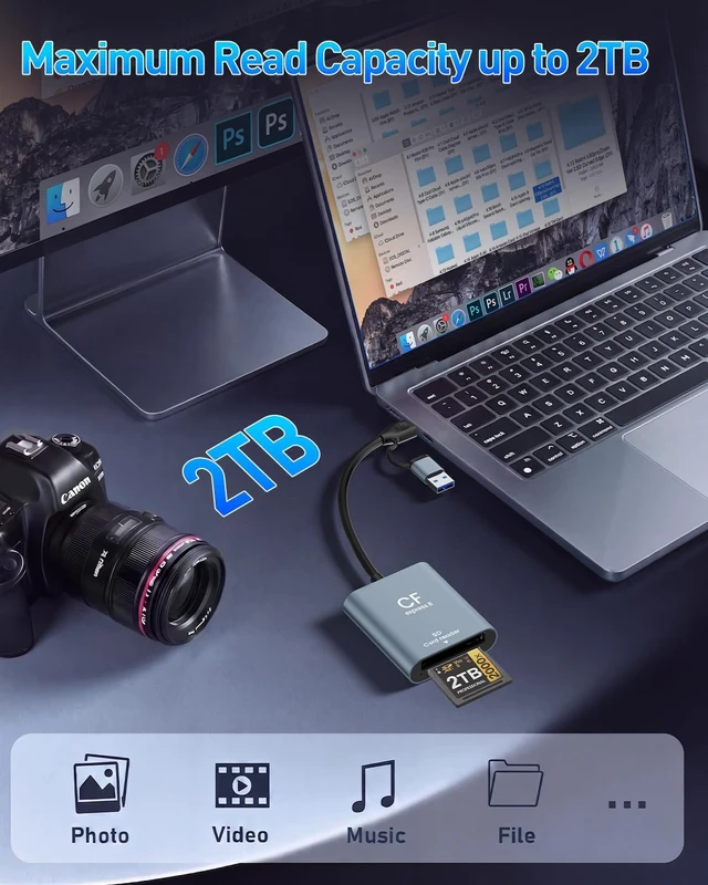 Alt view image 7 of 7 - CFexpress Type B & SD Card Reader USB 3.2 10Gbps Dual Slot 2-in-1 USB-C/USB-A CFexpress Type B Adapter for Windows/Mac/Linux/Android Ideal for Photographers & Videographers