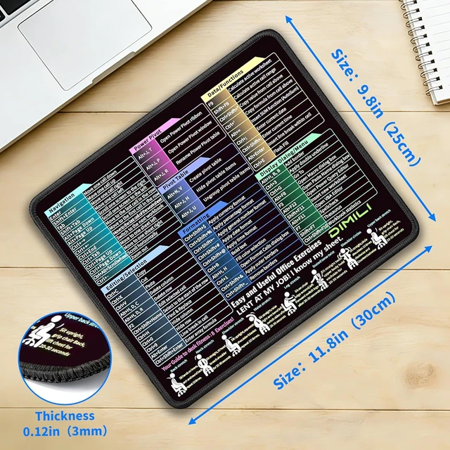 Alt view image 4 of 7 - Small 11.8x9.8 Excel Cheat Sheet Mouse Pad Desk Accessories
