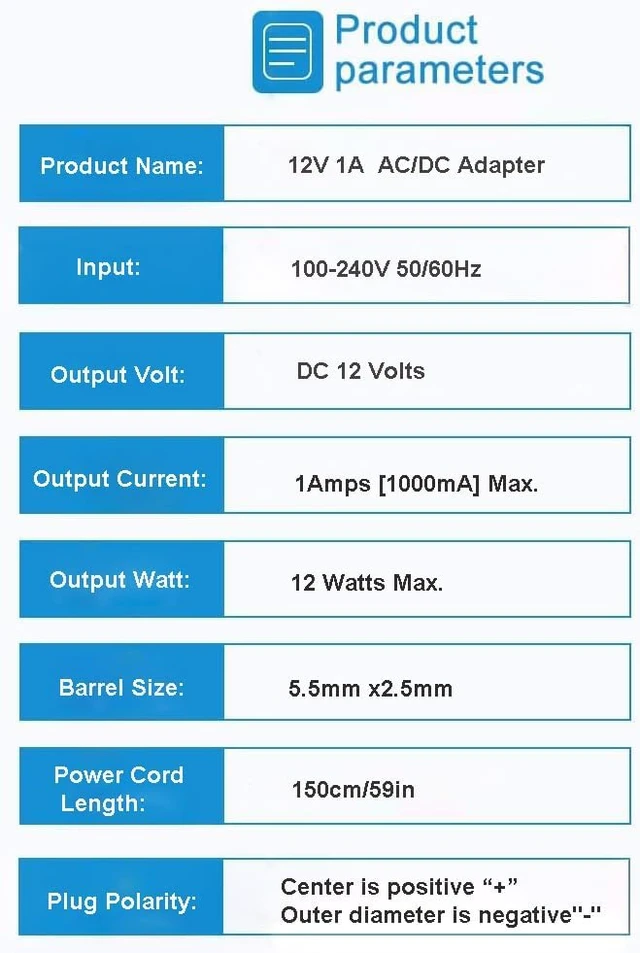Alt view image 2 of 7 - 12V 1A Universal Power Supply AC Adapter 100-240V 50-60Hz to DC 12V Power Cord 5.5mm x 2.5mm Barrel Connector 12V DC Power Adapter Transformer for CCTV Camera LED Strip Lights Routers BT Speakers