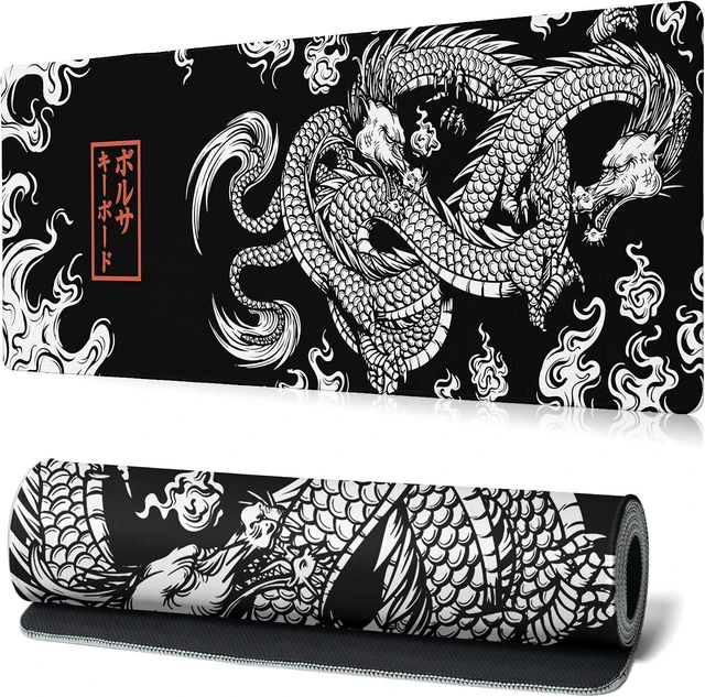 Main image of Black and White Mouse Pad Extra Large Gaming Mousepad Dragon Desk Mats Japanese Full Keyboard Mat Computer Pad Desk Mat with Stitched Edges Non-Slip Desktop 31.5 x11.8 in