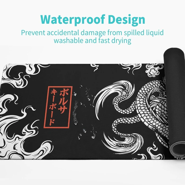 Alt view image 5 of 7 - Black and White Mouse Pad Extra Large Gaming Mousepad Dragon Desk Mats Japanese Full Keyboard Mat Computer Pad Desk Mat with Stitched Edges Non-Slip Desktop 31.5 x11.8 in