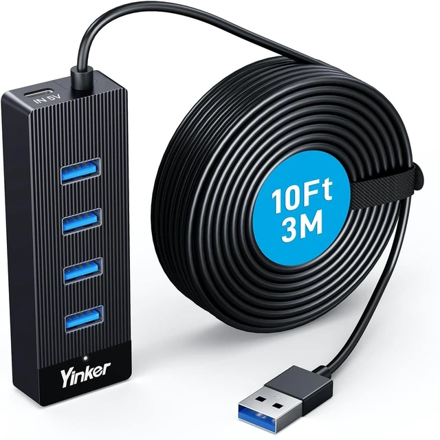 Main image of 10FT 4?Port USB 3.0 Hub Long Cable 5Gbps High Speed USB Extender with USB?C Power in Port (5V/2A) USB Extension Cable Multiport Adapter for PC Laptop Desktop Keyboard Mouse Flash Drive