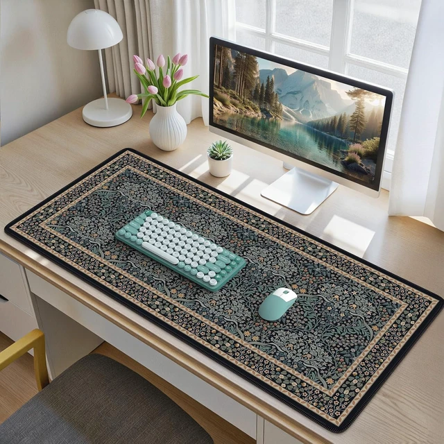 Alt view image 2 of 7 - Desk Cover Mat Office Mouse Pad 35.4x15.7in Retro Black