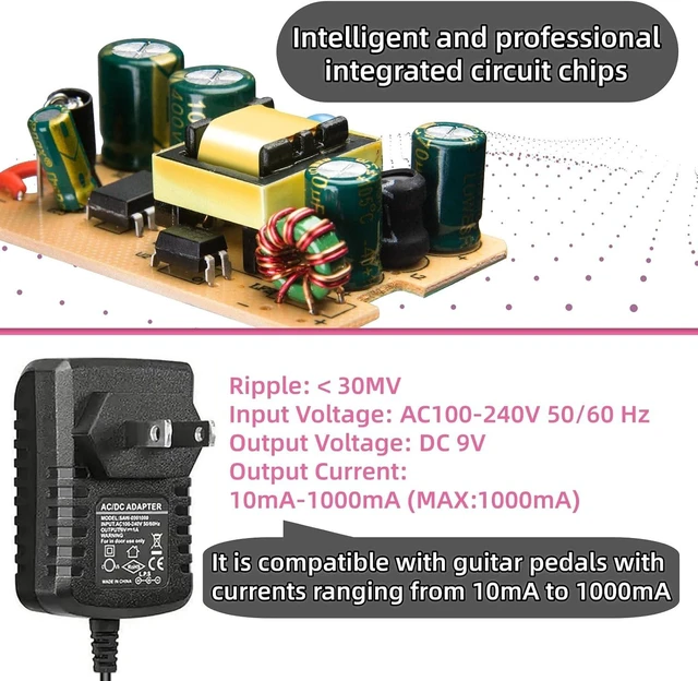 Alt view image 4 of 6 - DC 9V1A Guitar Pedal Power Supply (10mA-1000mA) Center Negative