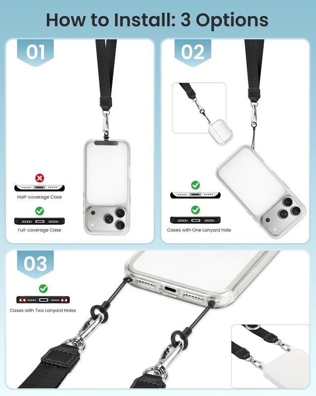 Alt view image 4 of 7 - Phone Lanyard Crossbody Strap 3-in-1 Cell Phone Lanyard for Around The Neck with Detachable Wrist Strap Adjustable Hands-Free Teacher Lanyards for Women Men Travel Daily Cycling Black