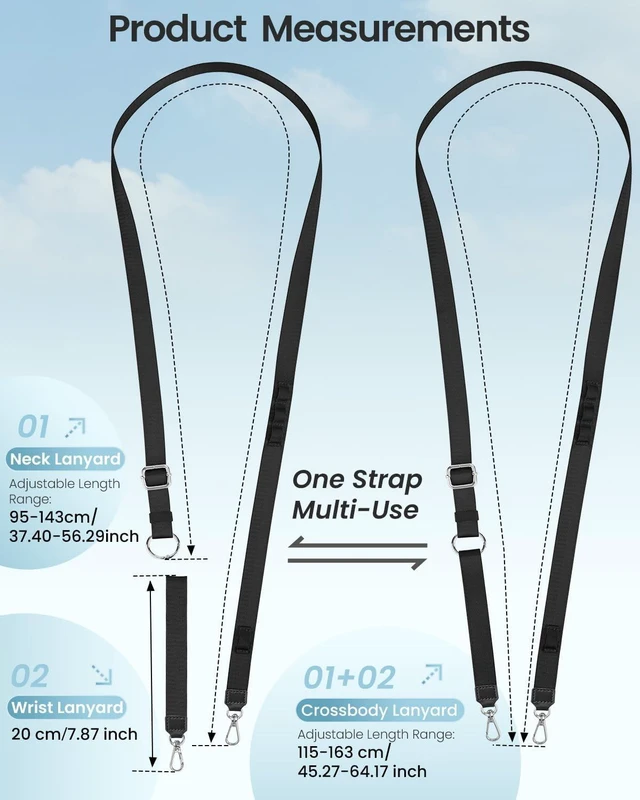 Alt view image 6 of 7 - Phone Lanyard Crossbody Strap 3-in-1 Cell Phone Lanyard for Around The Neck with Detachable Wrist Strap Adjustable Hands-Free Teacher Lanyards for Women Men Travel Daily Cycling Black