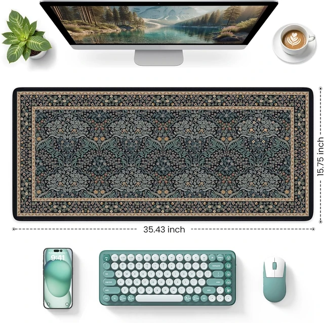Alt view image 3 of 7 - Desk Cover Mat Office Mouse Pad 35.4x15.7in Retro Black