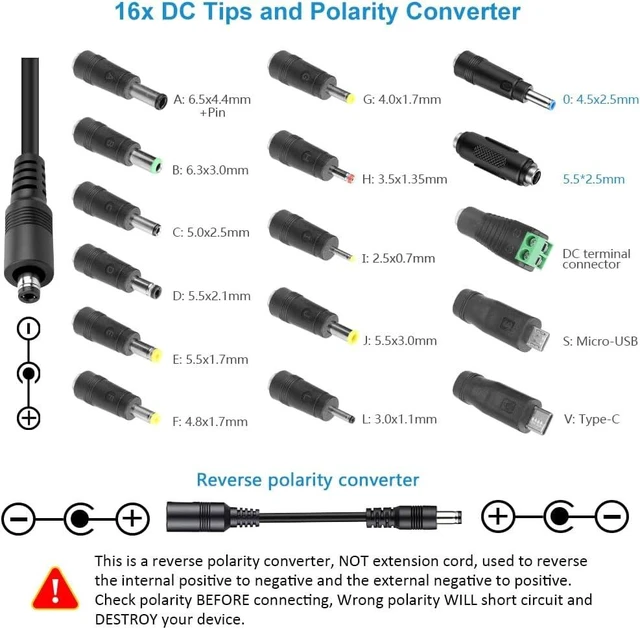 Alt view image 6 of 7 - 144W Adjustable Power Supply DC 4V-24V 6A Variable Universal AC/DC Adapter with LED Display 16-in-1 Tips Alligator Clips 4-Way Splitter Polarity Converter for LED Strip CCTV Camera Radio
