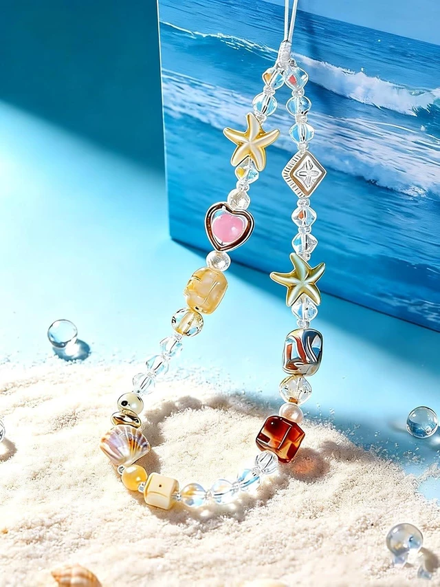 Alt view image 7 of 7 - 2 Pcs Phone Charm Strap Universal Hand Phone Wrist Strap Camera Lanyard Pearl Beaded Cute Chain String Accessories Universal for iPhone 16 Pro Max Women Girls Phones Bag Keychain Beach Style