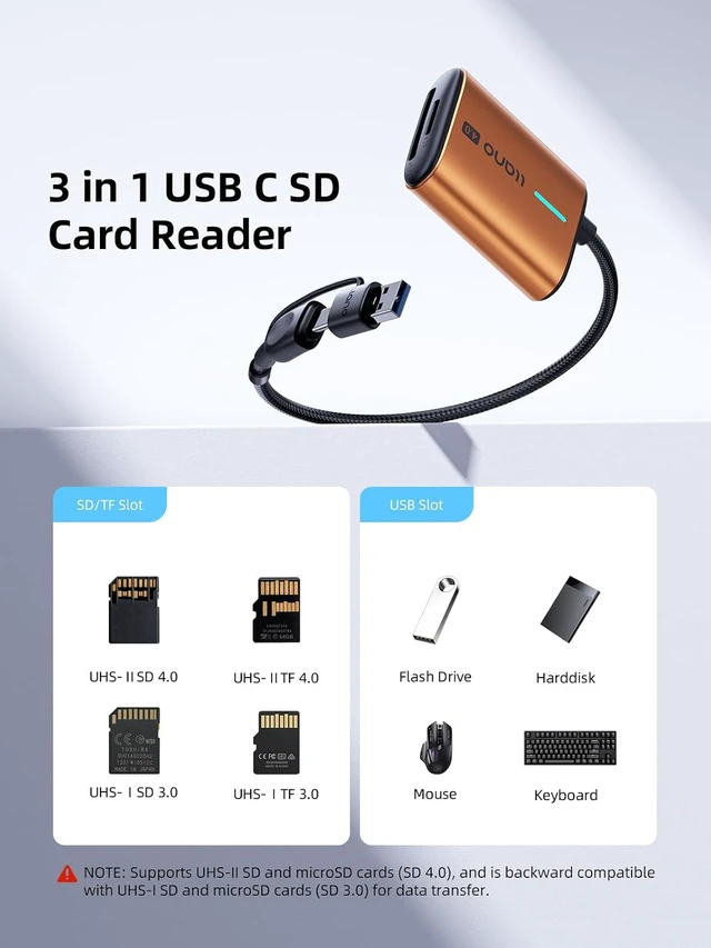 Alt view image 5 of 7 - 3 in 1 SD/TF/USB Card Reader High-Speed 312MB/s with Dual USB A&C