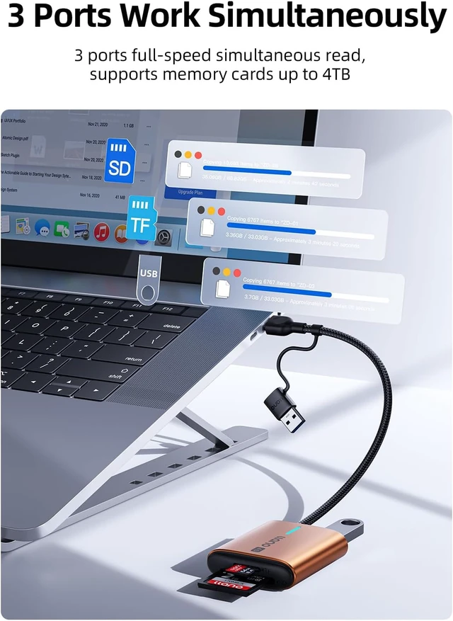 Alt view image 4 of 7 - 3 in 1 SD/TF/USB Card Reader High-Speed 312MB/s with Dual USB A&C