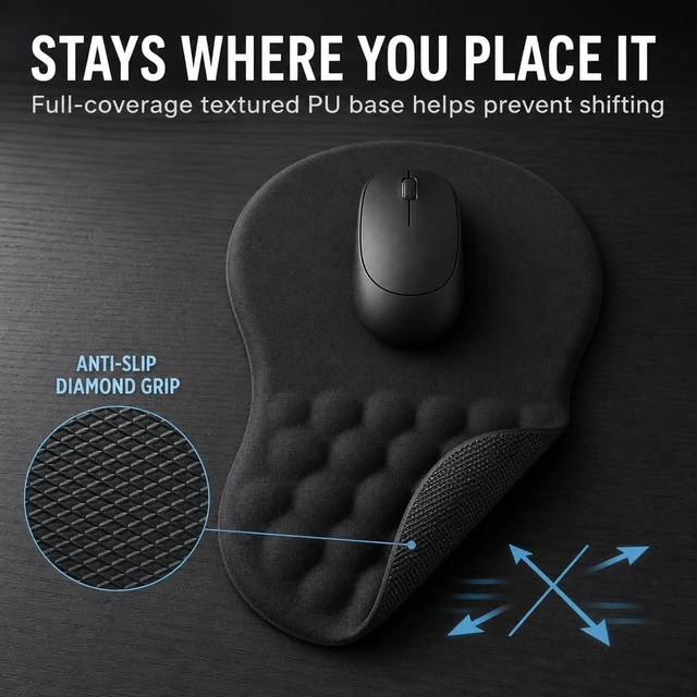 Alt view image 5 of 7 - Ergonomic Mouse Pad with Wrist Rest Large 12x8 inch Black