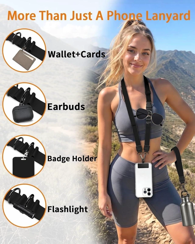 Alt view image 4 of 7 - Black Phone Lanyard Crossbody Wrist Neck Strap Adjustable Women