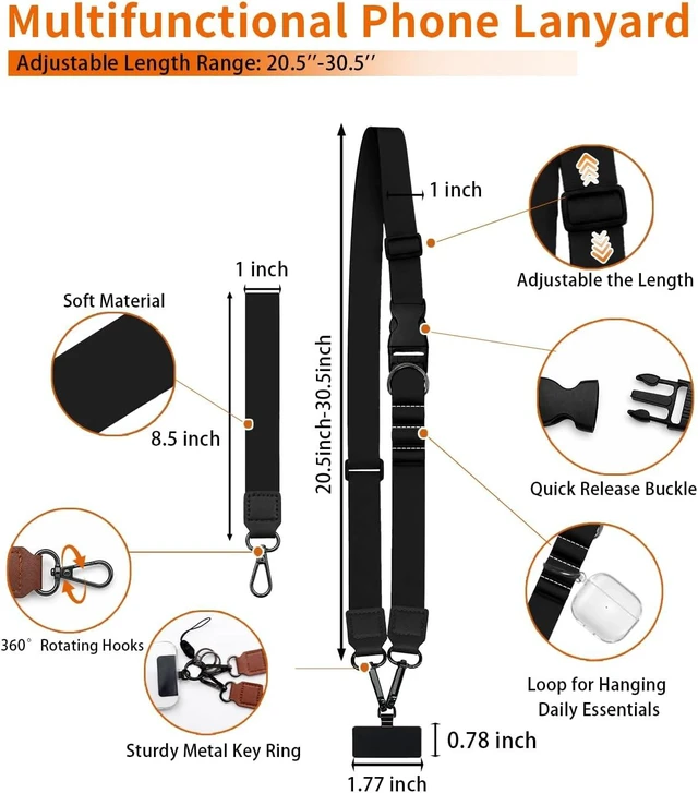 Alt view image 7 of 7 - Black Phone Lanyard Crossbody Wrist Neck Strap Adjustable Women